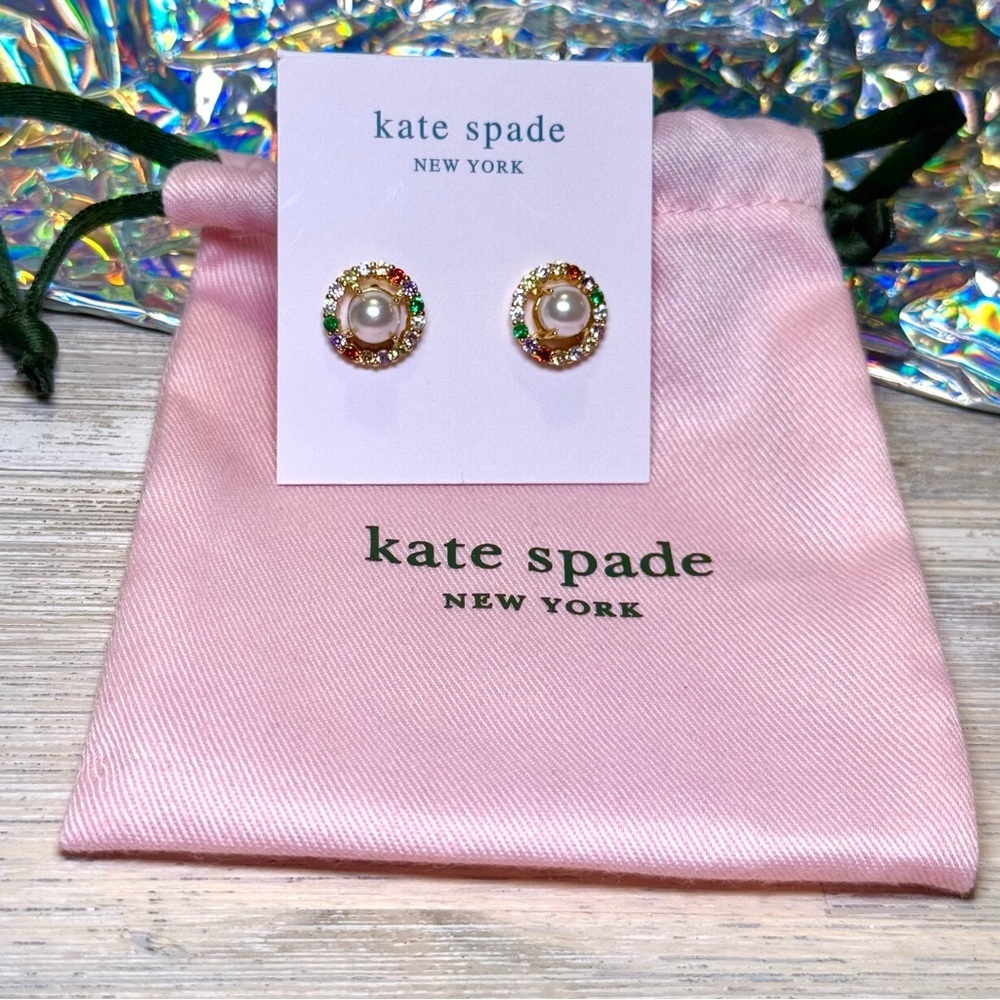NEW Kate Spade Pearl Halo Colorful Earrings w/Pouch Dustbag